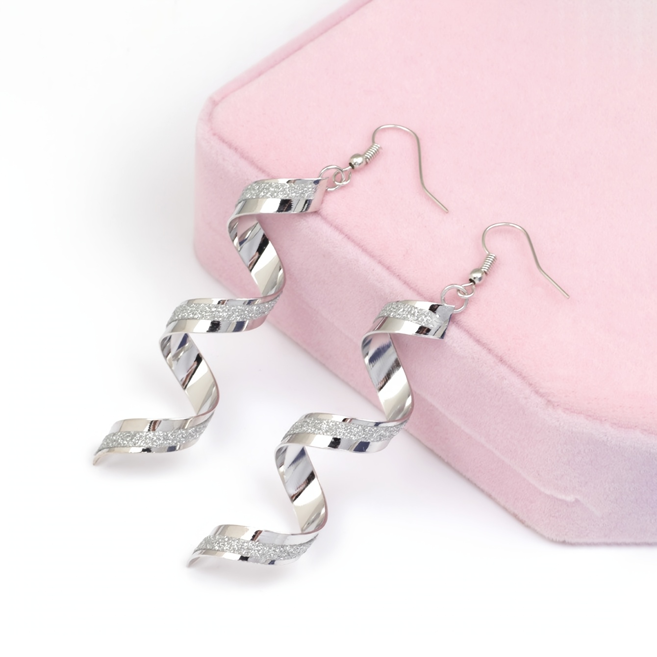 Spiral Wave Drop Earrings for Women in Silver Tone